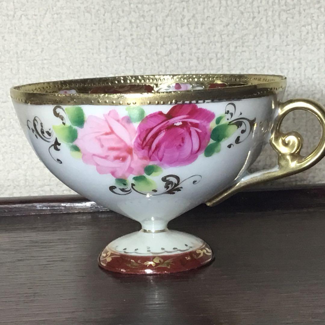 オールド名陶◆ティーカップ ソーサー◆傷あり 金継ぎ用 金彩 薔薇 バラ 戦前