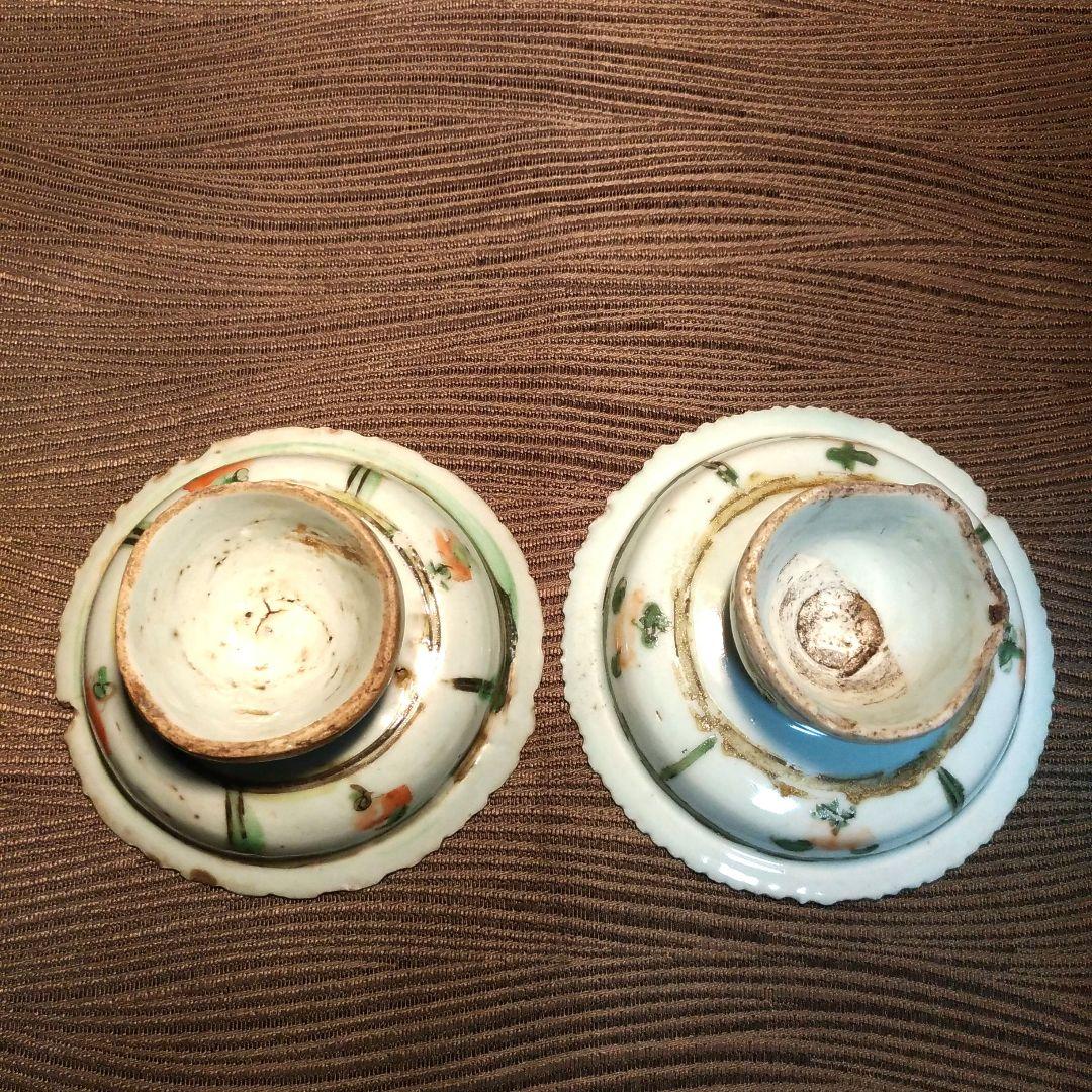 五彩 　花草紋 　古色絵杯　 高台皿 　古玩