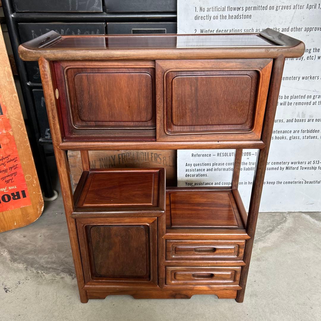 お*ん様 昭和レトロ 木製 唐木 花梨無垢 違い棚 飾り棚 茶棚 煎茶棚 茶箪笥