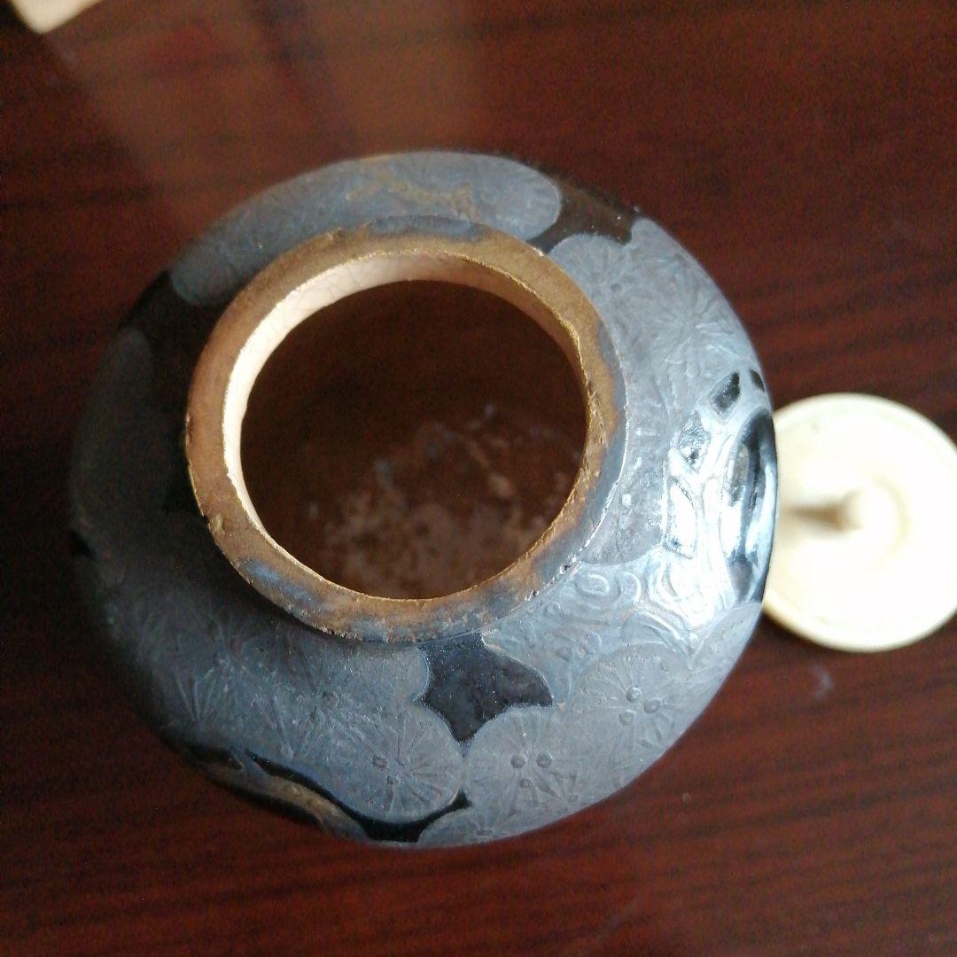 京焼　八世乾山　山本如仙　金彩色絵松木茶入　8.5cm