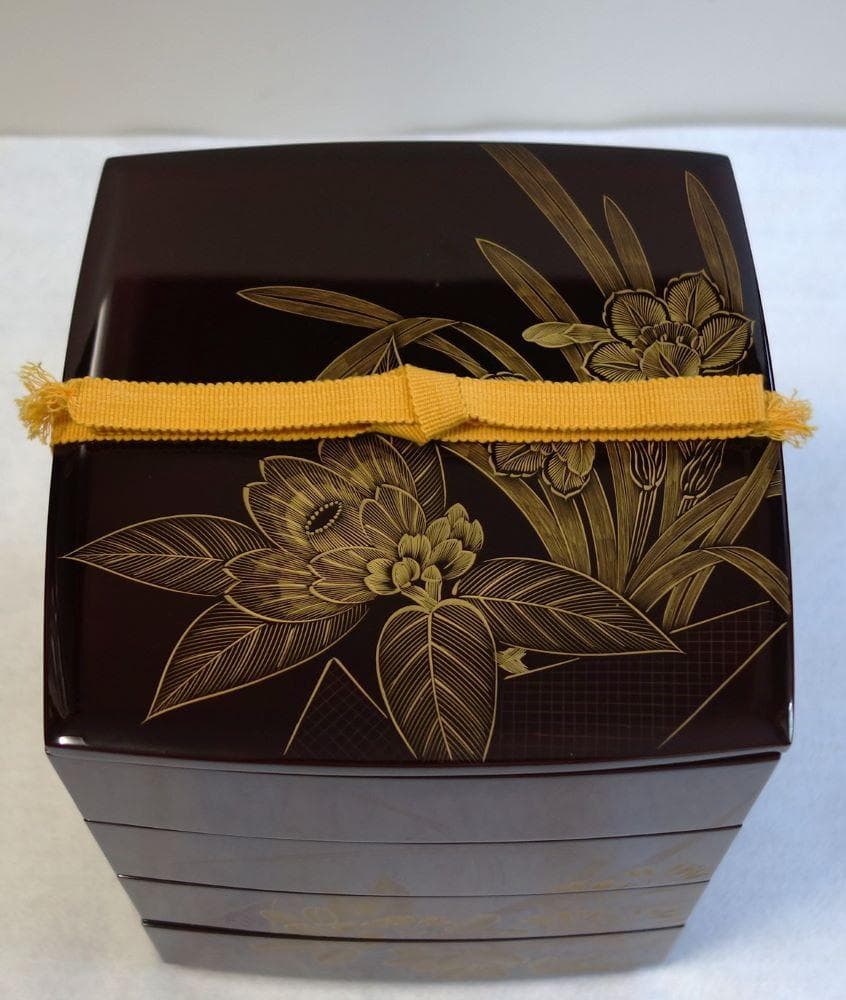 輪島塗 四季草花文様 四段重箱