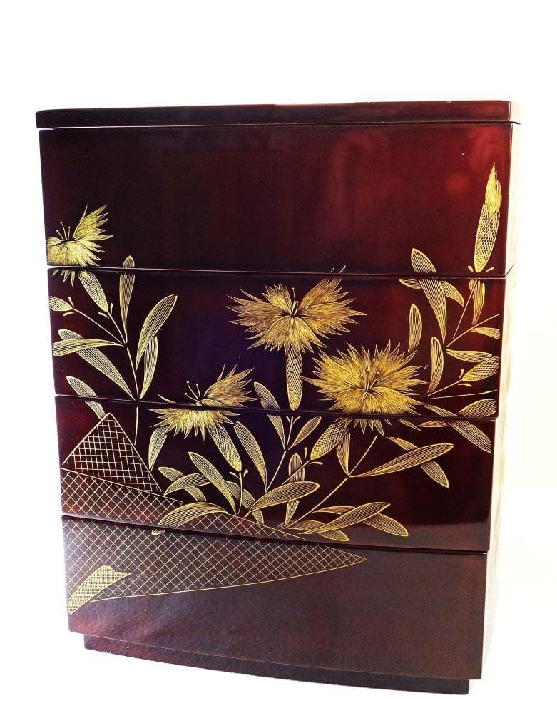 輪島塗 四季草花文様 四段重箱