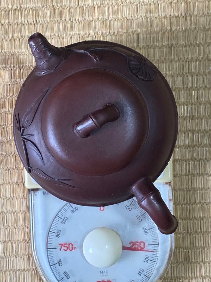 ♦中国？紫泥 梨地 紫砂 竹節 浮き彫り文様 茶壺？宜興窯 煎茶 茶道具 骨董品