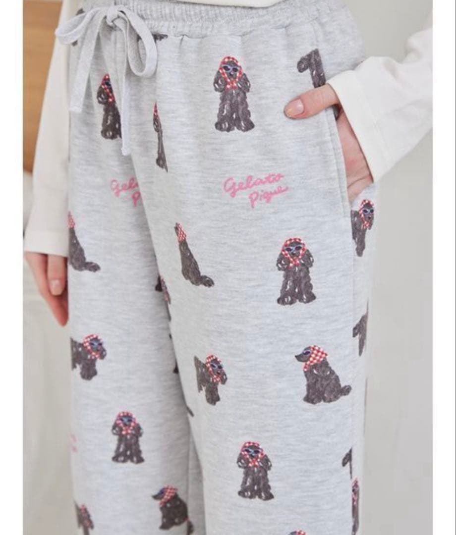 新品♡ジェラートピケ♡ スカーフDOGジャガードプルオーバー&ロングパンツセット