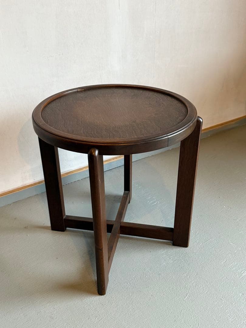 木製 サイドテーブル カフェテーブル コーヒーテーブル 丸テーブル 古家具