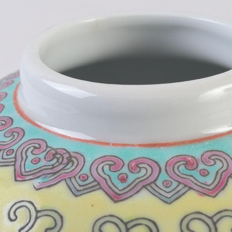 中国　景徳鎮款　粉彩　花草福字文　蓋壷　V　9591