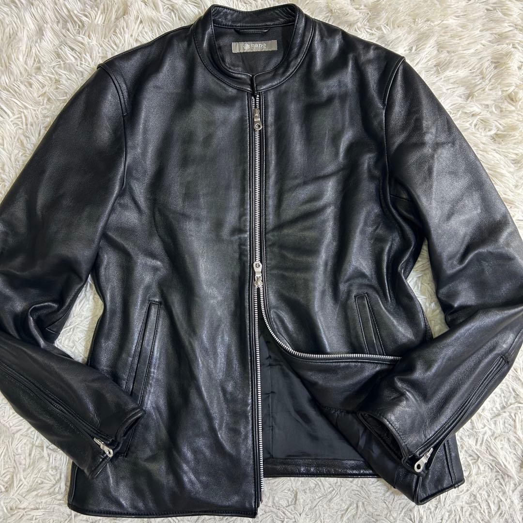 美品 ナノユニバース シングル ライダース 羊革 ジャケット ラムレザー M