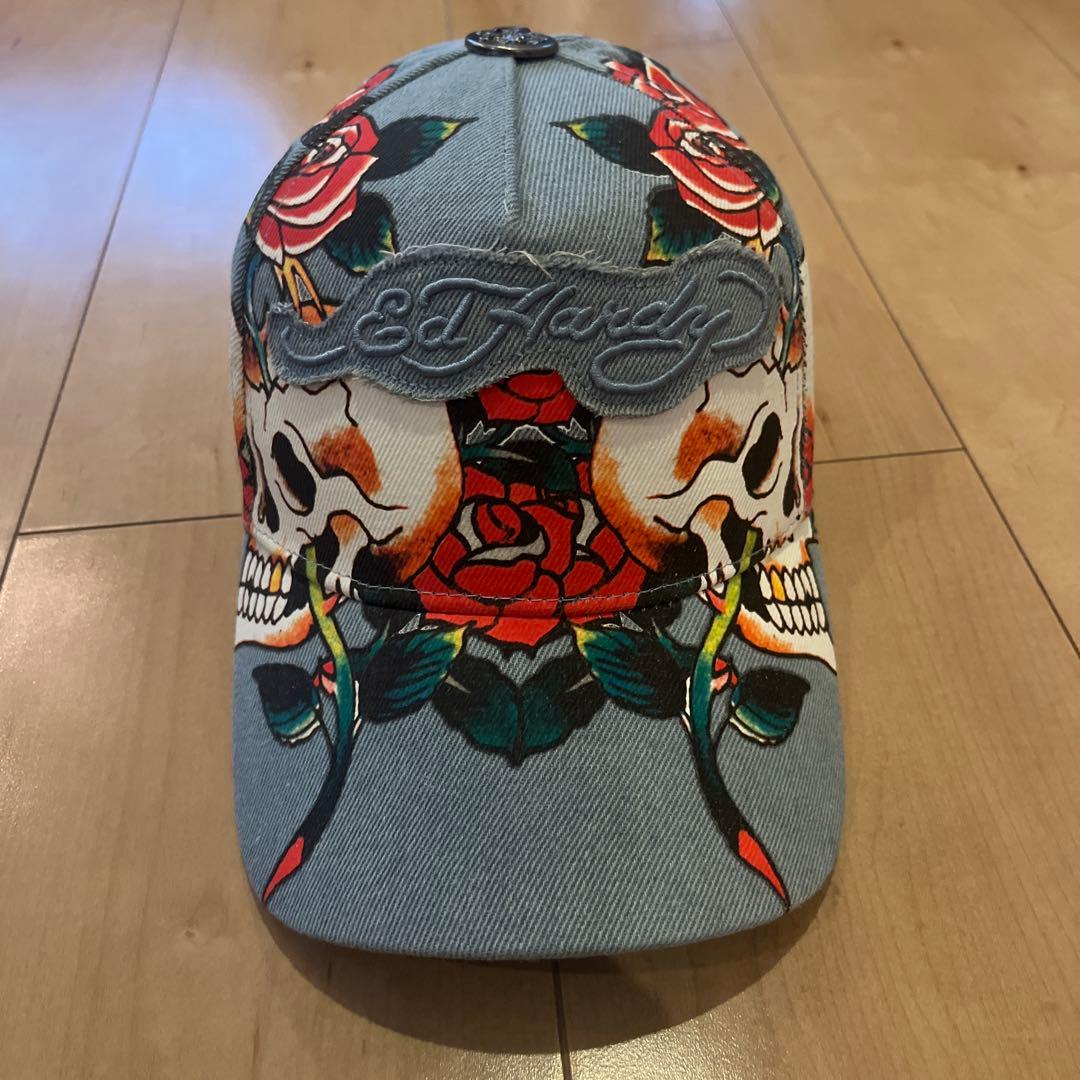 ［海外モデルレア】Ed Hardy スカル バラ ヴィンテージ風キャップ