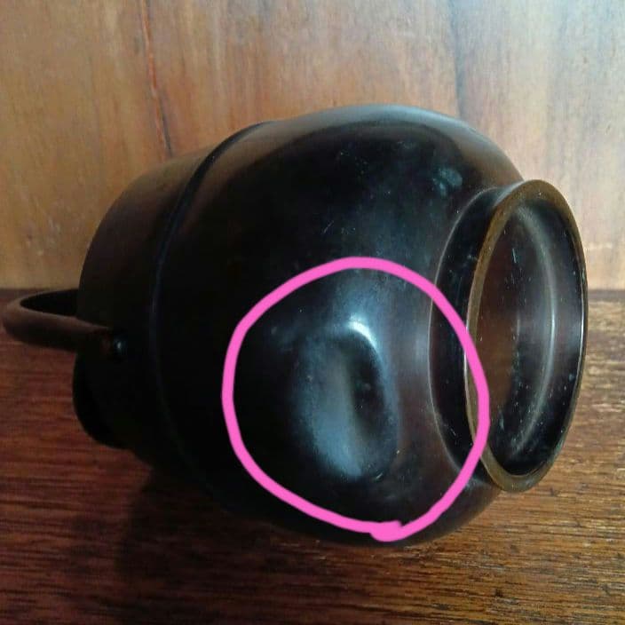 銅製　丸型蓋付き容器　灰皿　凹み有　ヴィンテージ　花器