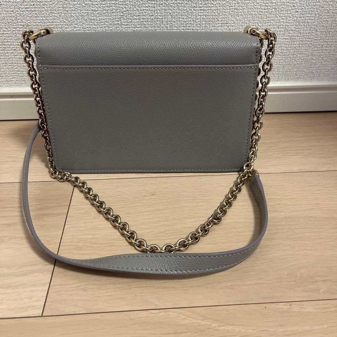 グレー レザー ショルダーバッグ ゴールド金具