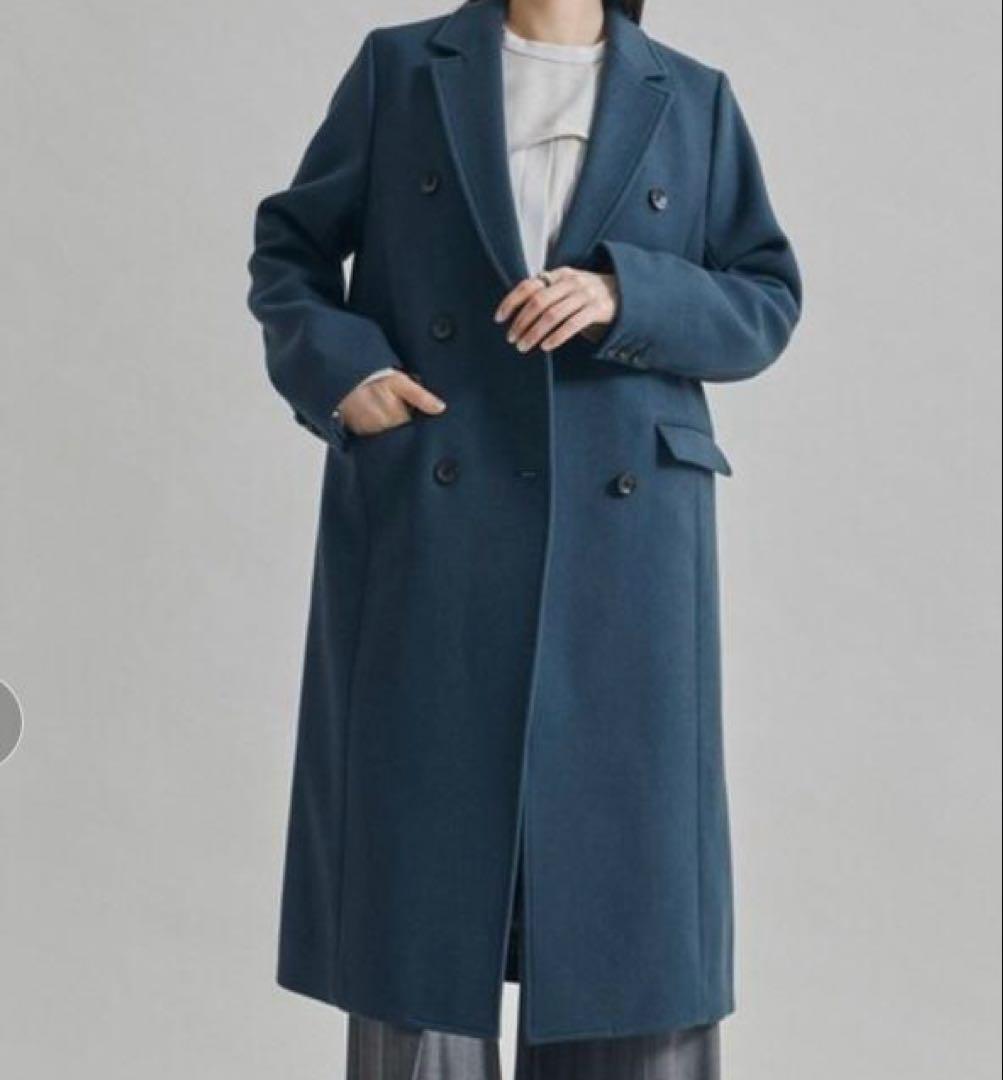 【タグ付き】UNITED TOKYO　ネオカシミヤ混レイルボクシーコート ブルー