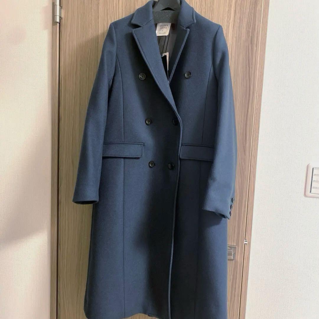 【タグ付き】UNITED TOKYO　ネオカシミヤ混レイルボクシーコート ブルー