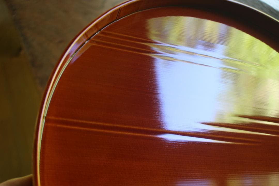 デッドストック！優美な拭き漆の映える春慶塗の半月盆（検漆器漆盆茶道具お盆お膳