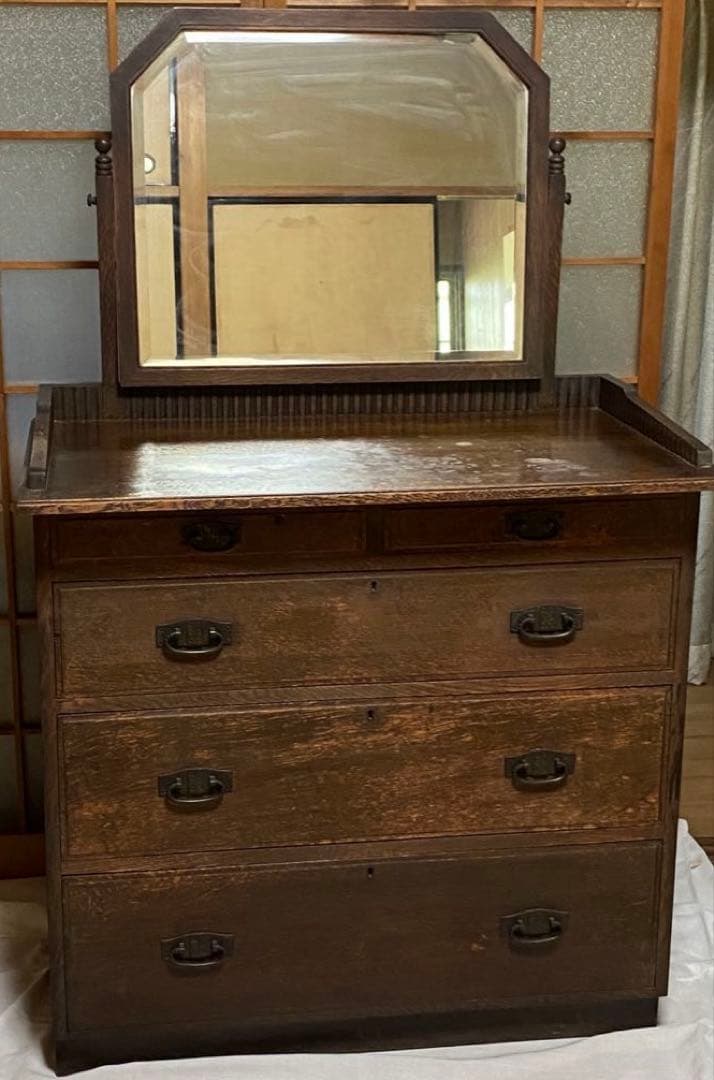 ✳︎アンティーク和家具✳︎ミラー付収納箪笥　シンプル和モダン　年代もの
