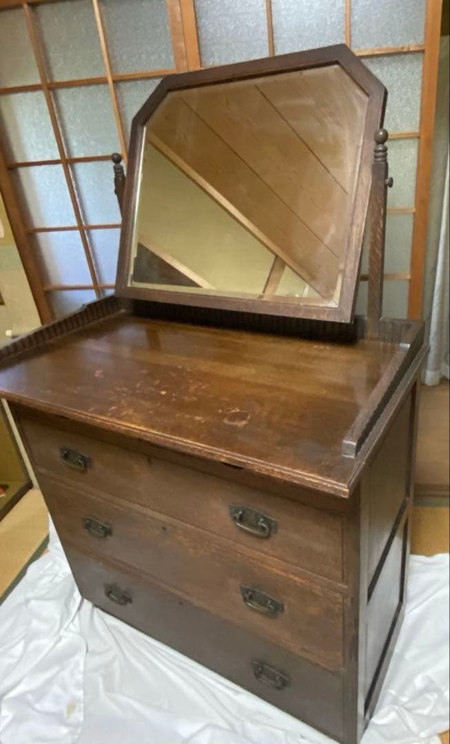 ✳︎アンティーク和家具✳︎ミラー付収納箪笥　シンプル和モダン　年代もの