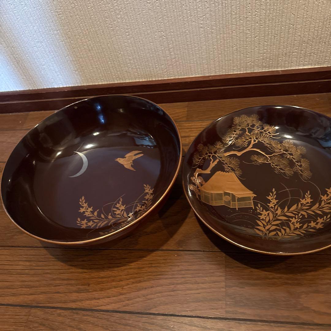 黒塗蒔絵菓子鉢アンティーク大平木箱付き漆器蓋付き金蒔絵風流な絵付けわびさび茶道具