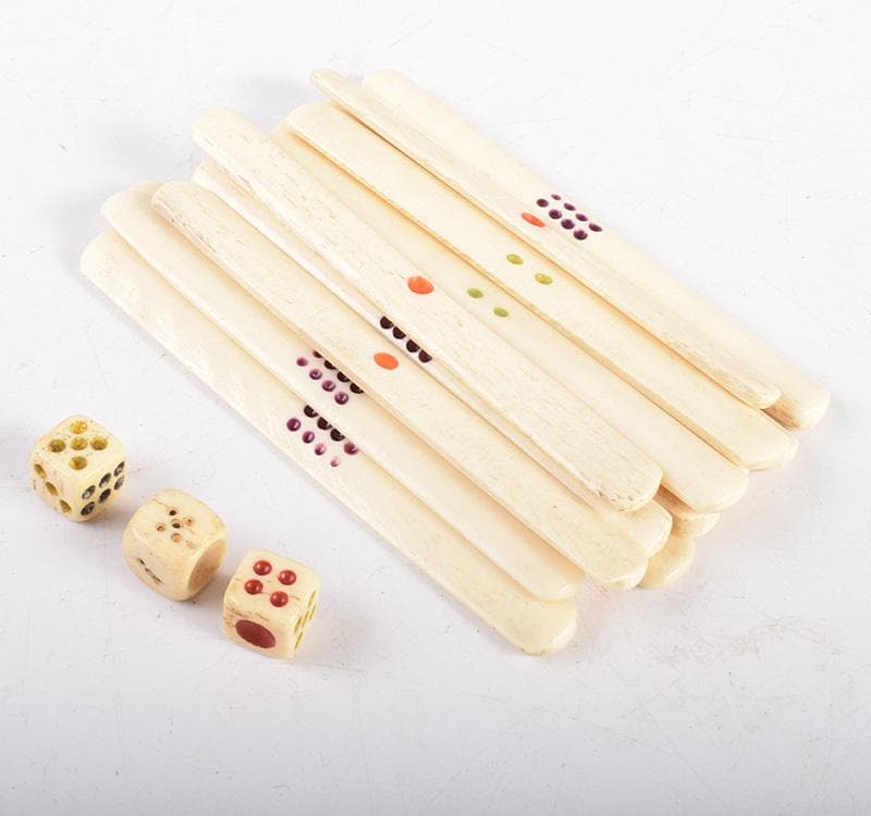 中国　竹嵌　骨牌　背竹牌　麻雀牌　皮ケース付　M　8694