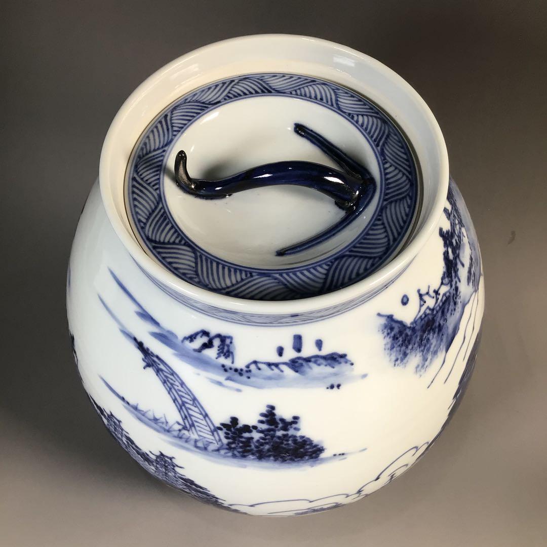 Ｍ５０８　芋頭水指　『膳所焼』『陽炎園造』『久田宗也　箱書』『近江八景』　共箱