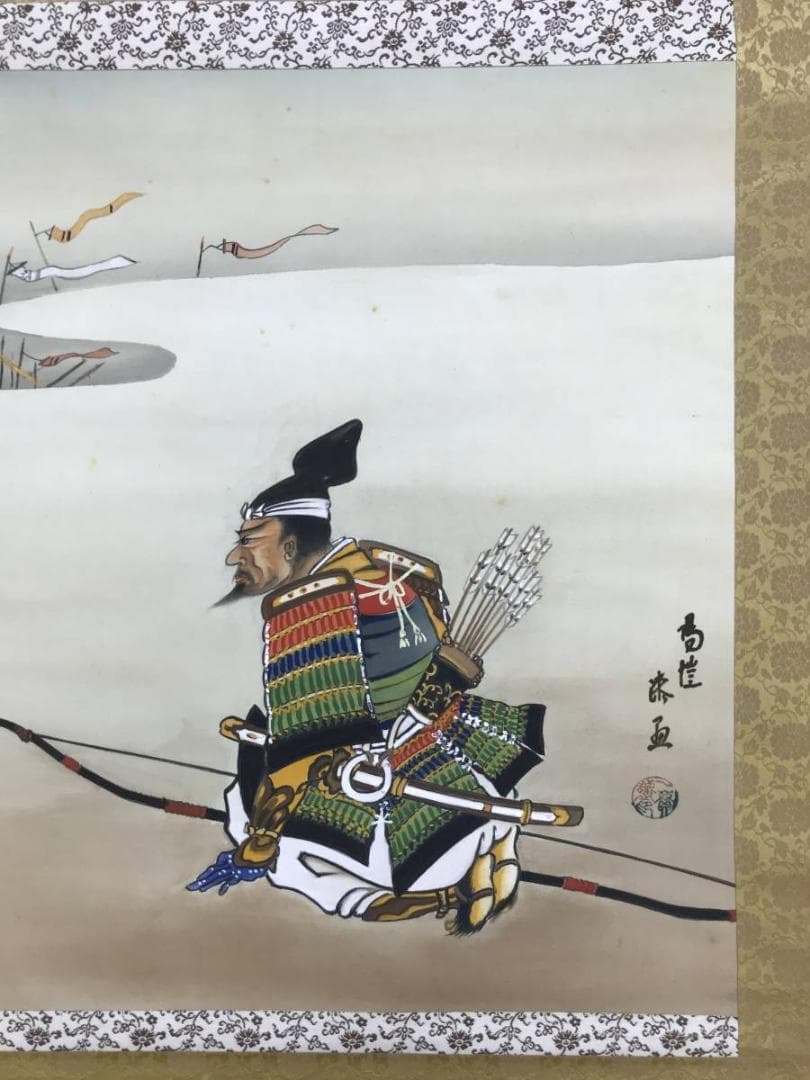 【真作】上田陽愷/武者絵/武士図/合戦場図/掛軸☆宝船☆AD-596