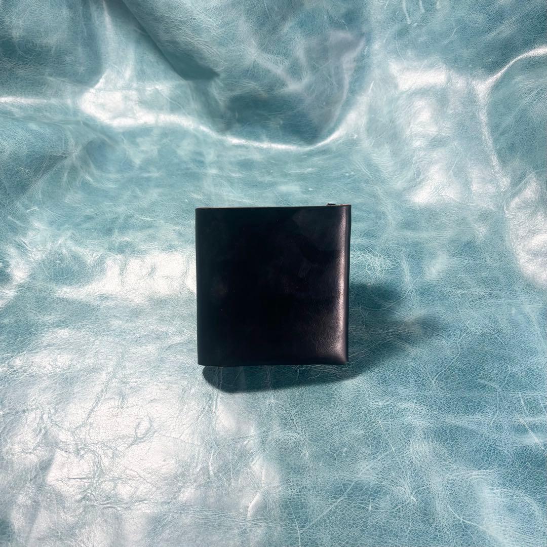 ハンドメイド　二つ折り　革財布　クロムエクセル　黒色　真鍮　cx-hw-000