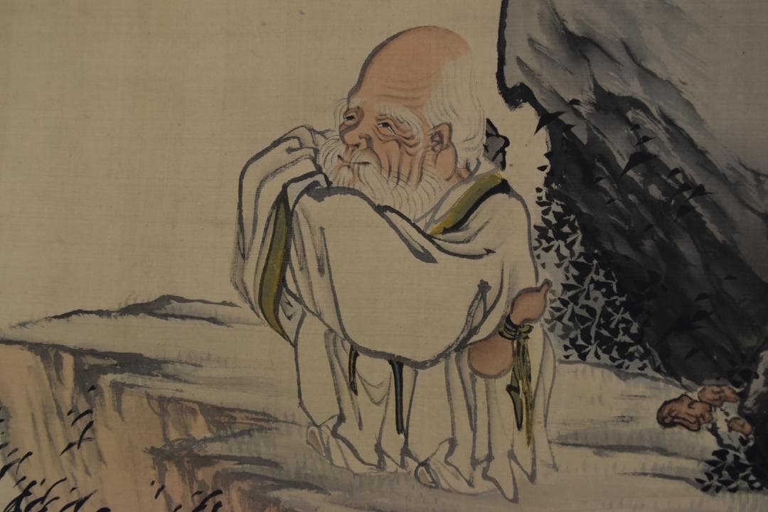 【真作】岡島清曠/寿老人図/横物/祝事人物図/掛軸☆宝船☆Z-693