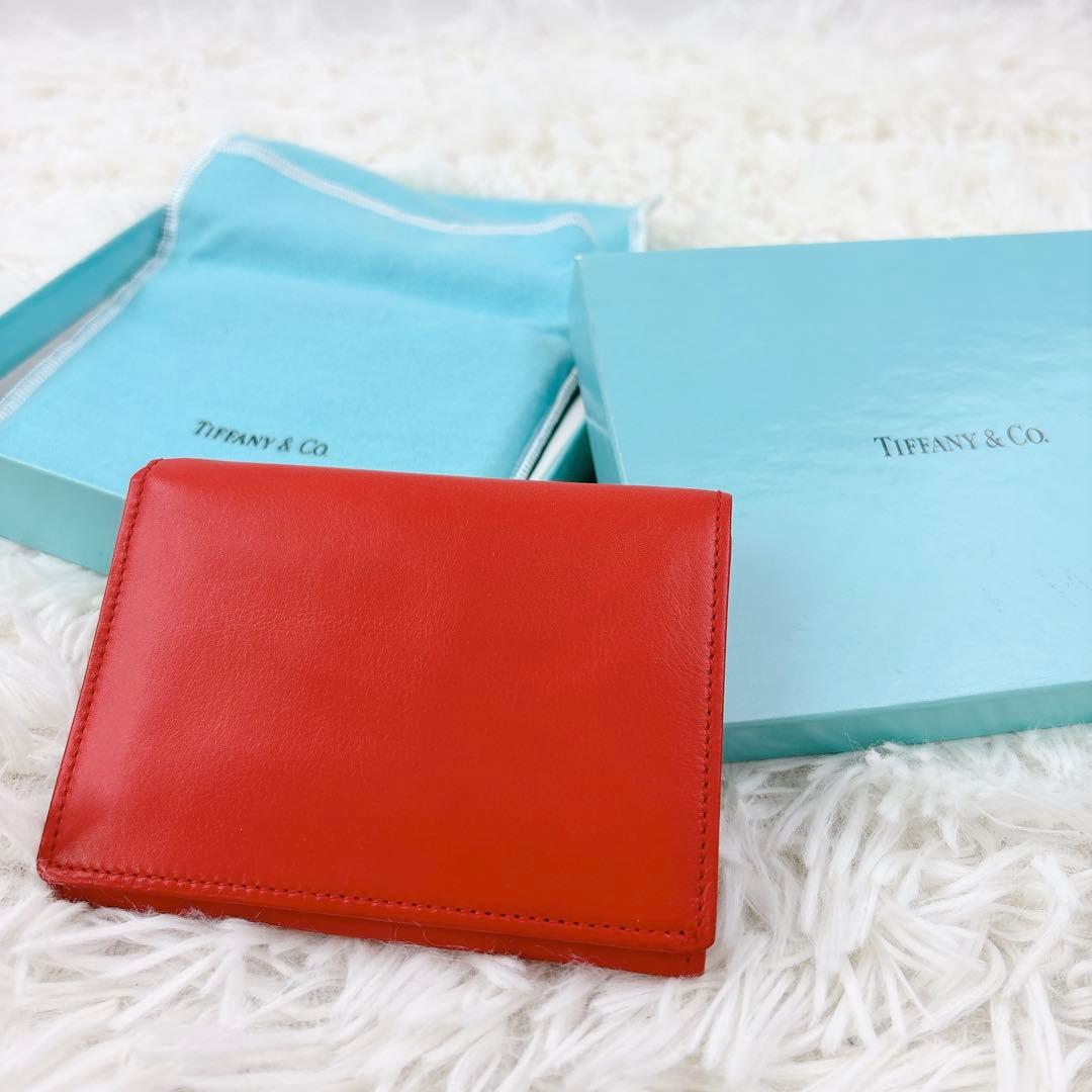 美品✨TIFFANY&Co. レザー三つ折り財布 レッド コンパクトミニ