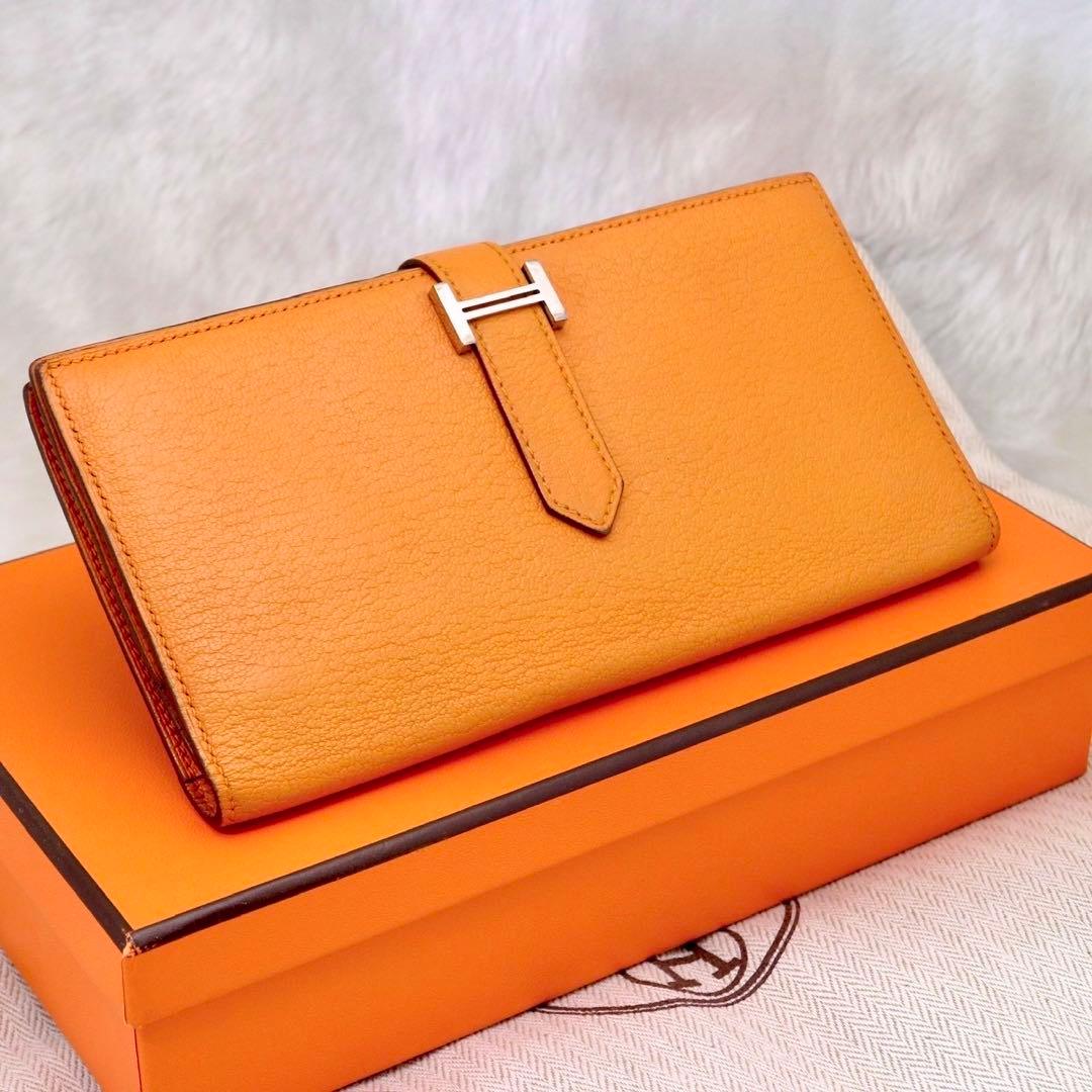 ✨新品同様✨HERMESベアンスフレ❤️二折長財布♪オレンジ ✨
