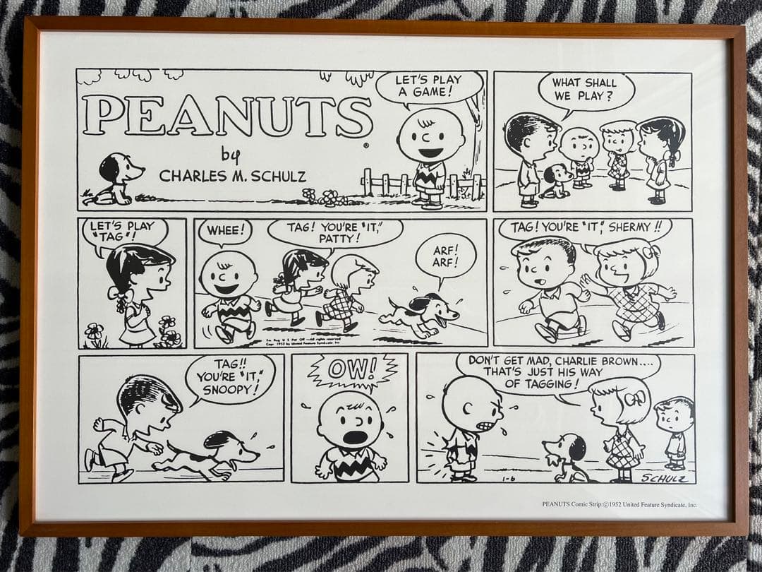 1952年　ヴィンテージ　ピーナッツ　スヌーピー コミックポスター額装(大)