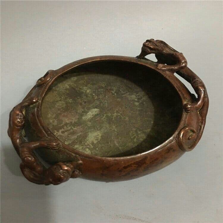 古玩古工芸品双耳瑞獣竜灰皿装飾置物