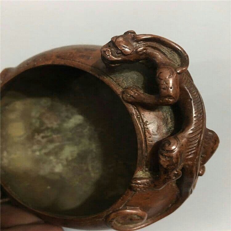 古玩古工芸品双耳瑞獣竜灰皿装飾置物