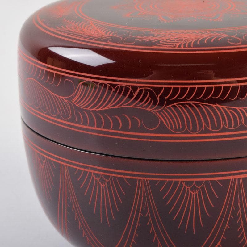 茶道具　中村湖彩作　キンマ彫　平棗　共箱　V　9029