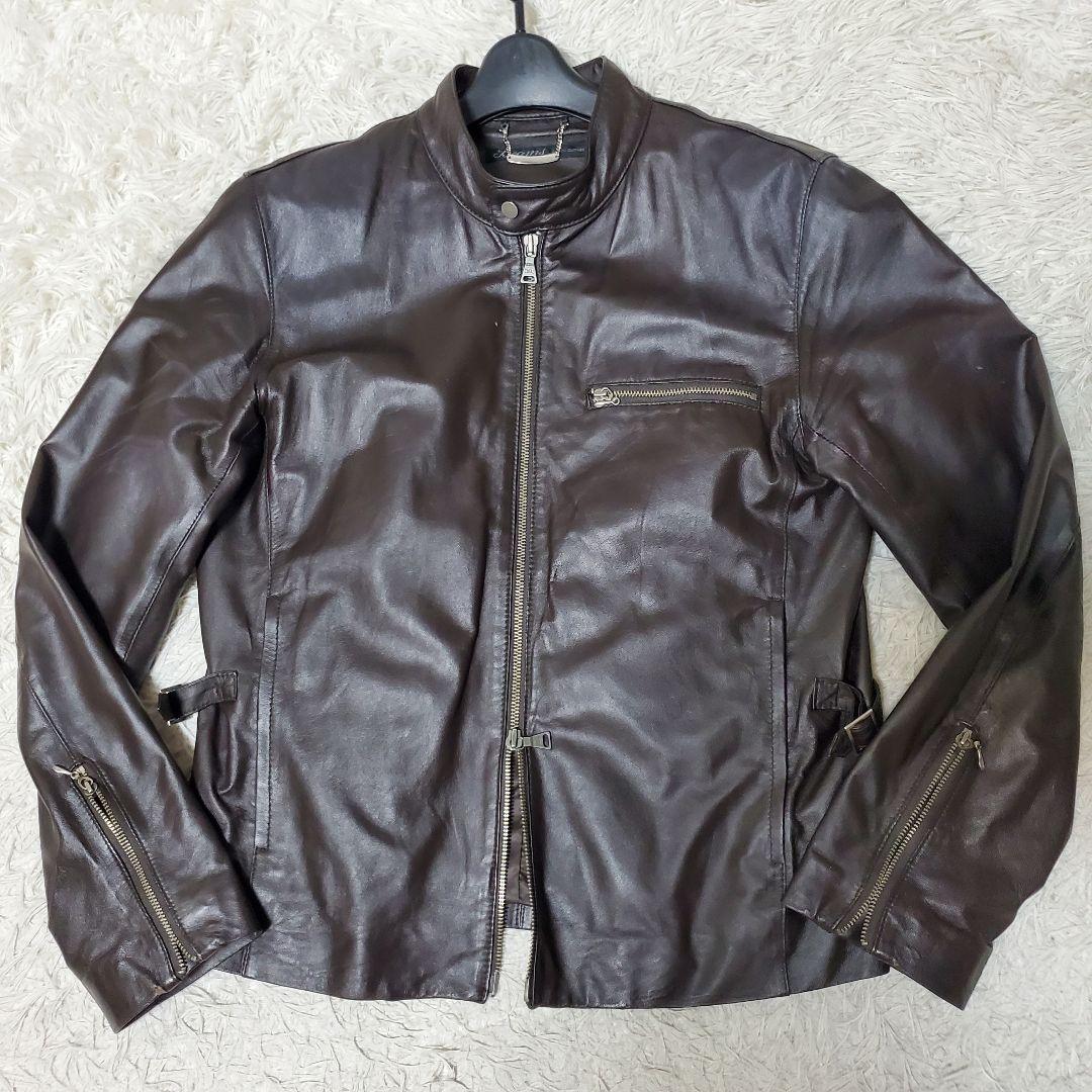 美品 BEAMS ラムレザー 薄手ライダース シングル L ダークブラウン