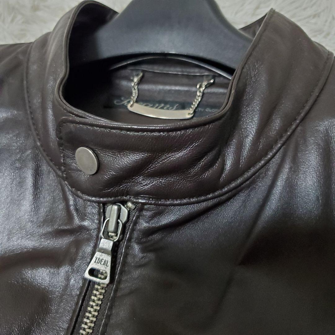 美品 BEAMS ラムレザー 薄手ライダース シングル L ダークブラウン