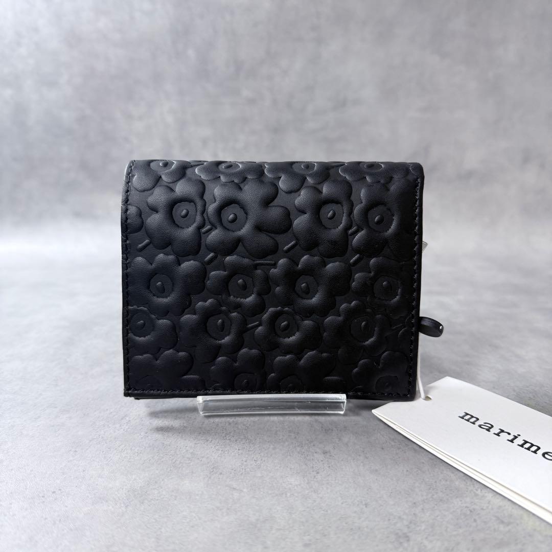 マリメッコ marimekko カトリ 二つ折り財布 ウニッコ レザー 黒 新品