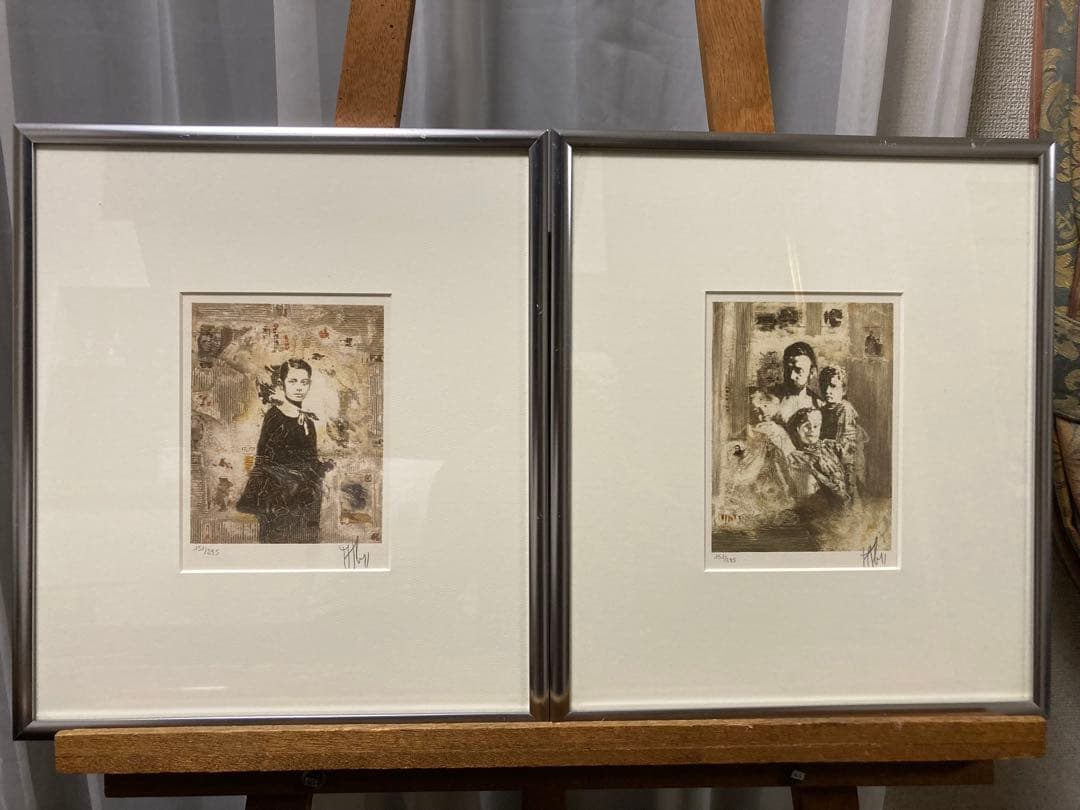 リトグラフ 人物画【A mann】 仏人画家 2点組 サイン・箱あり