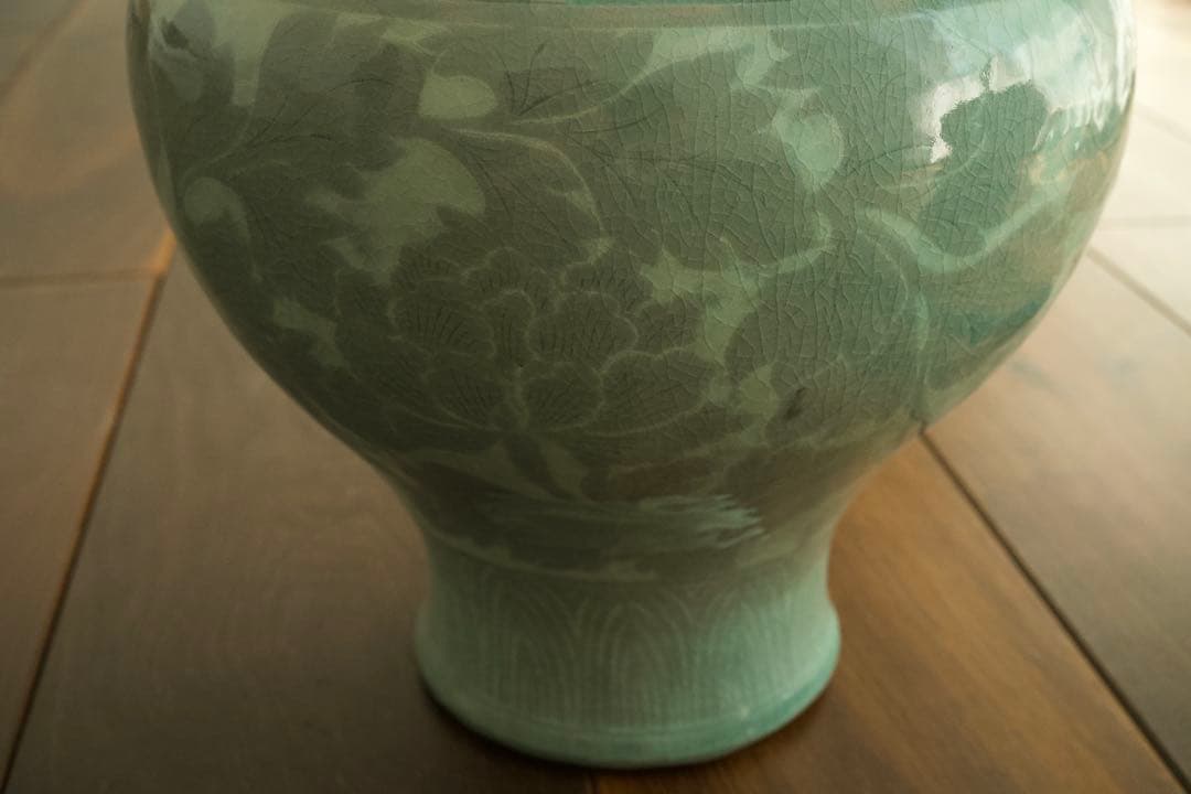 【美品】高麗青磁 唐草紋様 大壺33cm