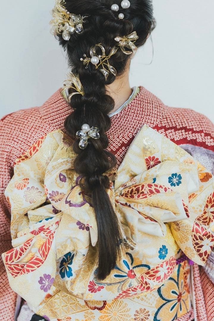 総絞り　桜　熨斗　振袖　成人式　フルセット　正絹　赤