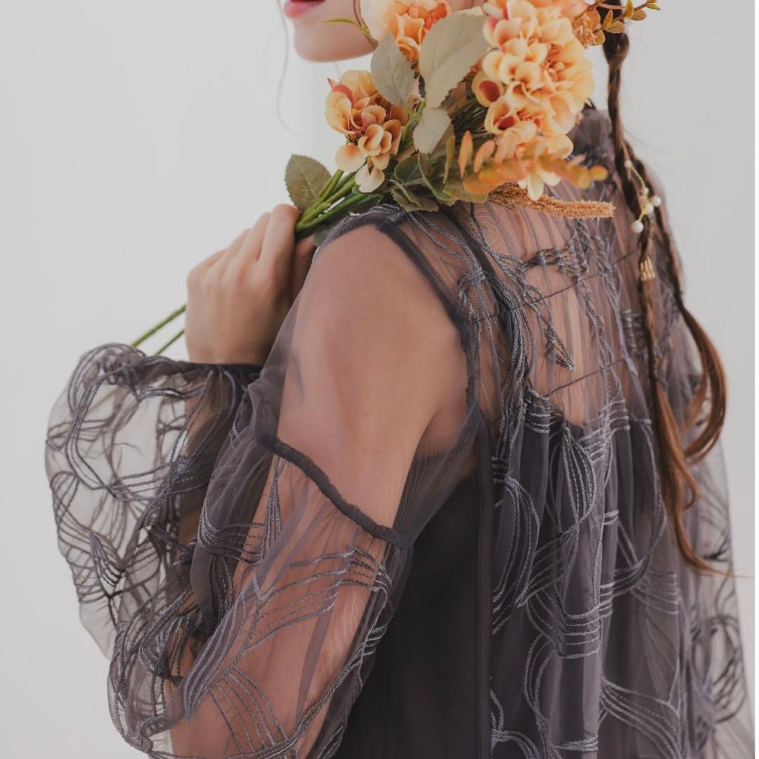 リボン刺繍ギャザードレス Dorry Doll チャコール