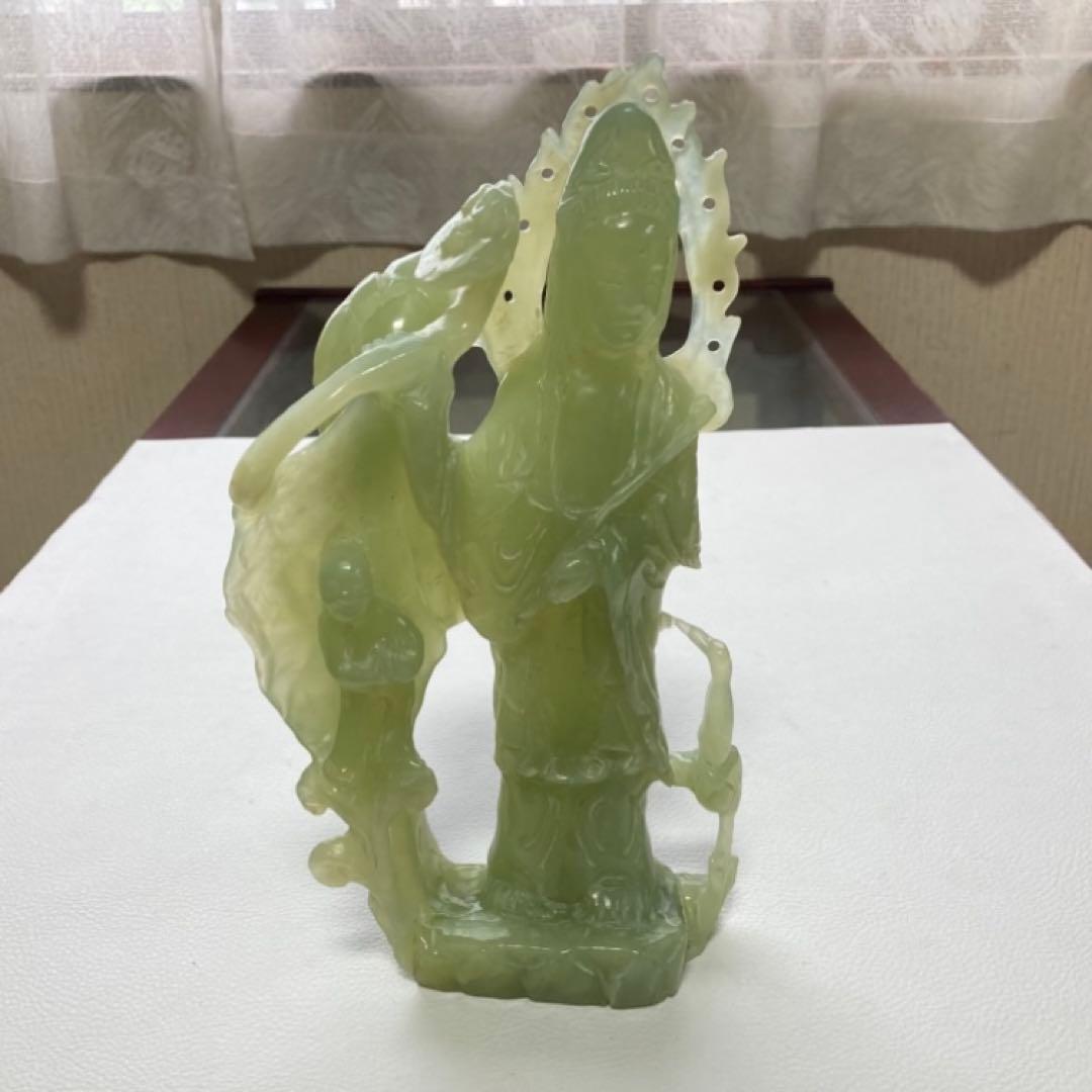 翡翠 観音菩薩 仏像 置物 彫刻 工芸品 美術品 骨董 レトロ