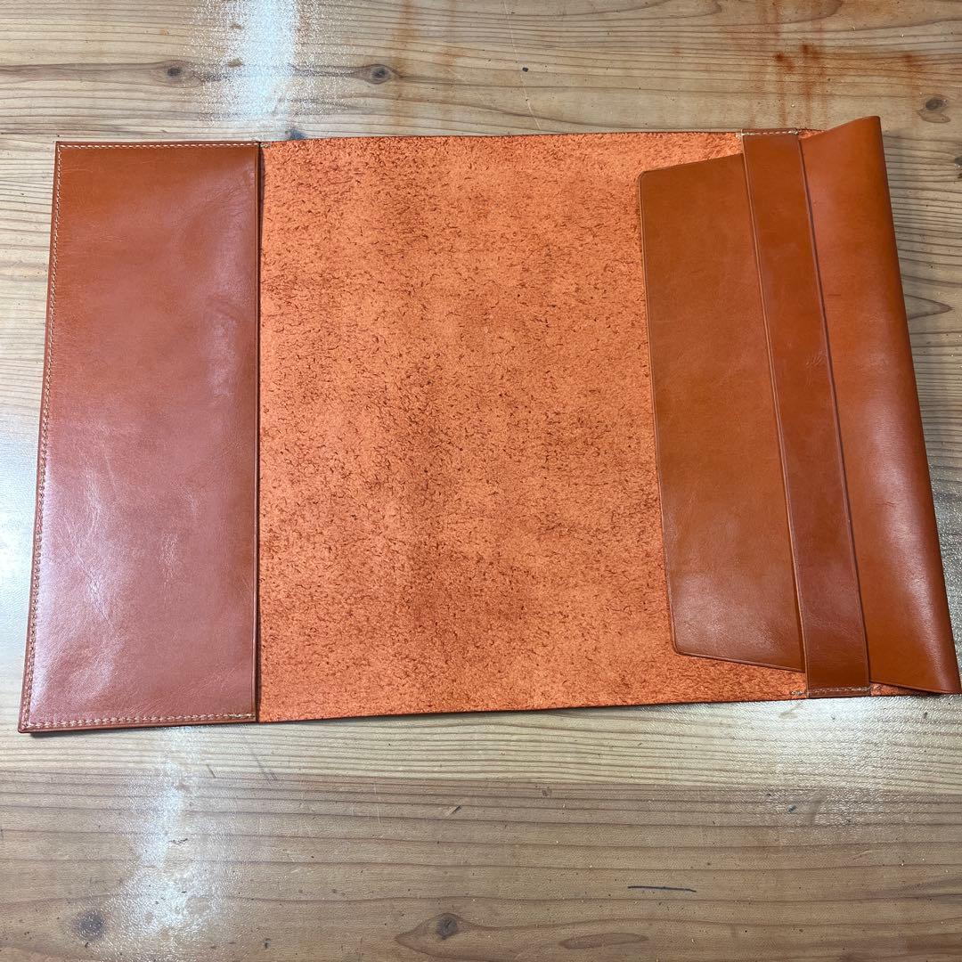 【ちよぴー様オーダー品】A4ノートカバー ダークグリーン オレンジキャメル