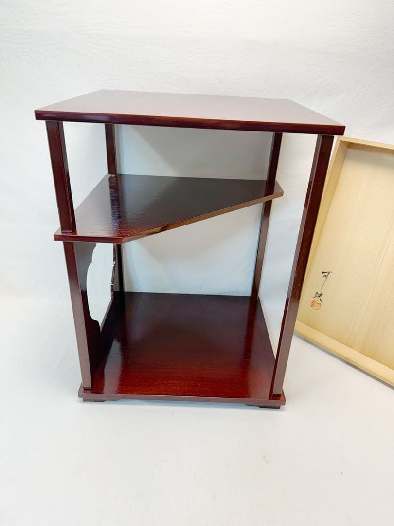 未使用 茶道具 江戸指物師 渡辺可映作 仙翁棚溜塗 田中仙翁好 ウコン布 共箱