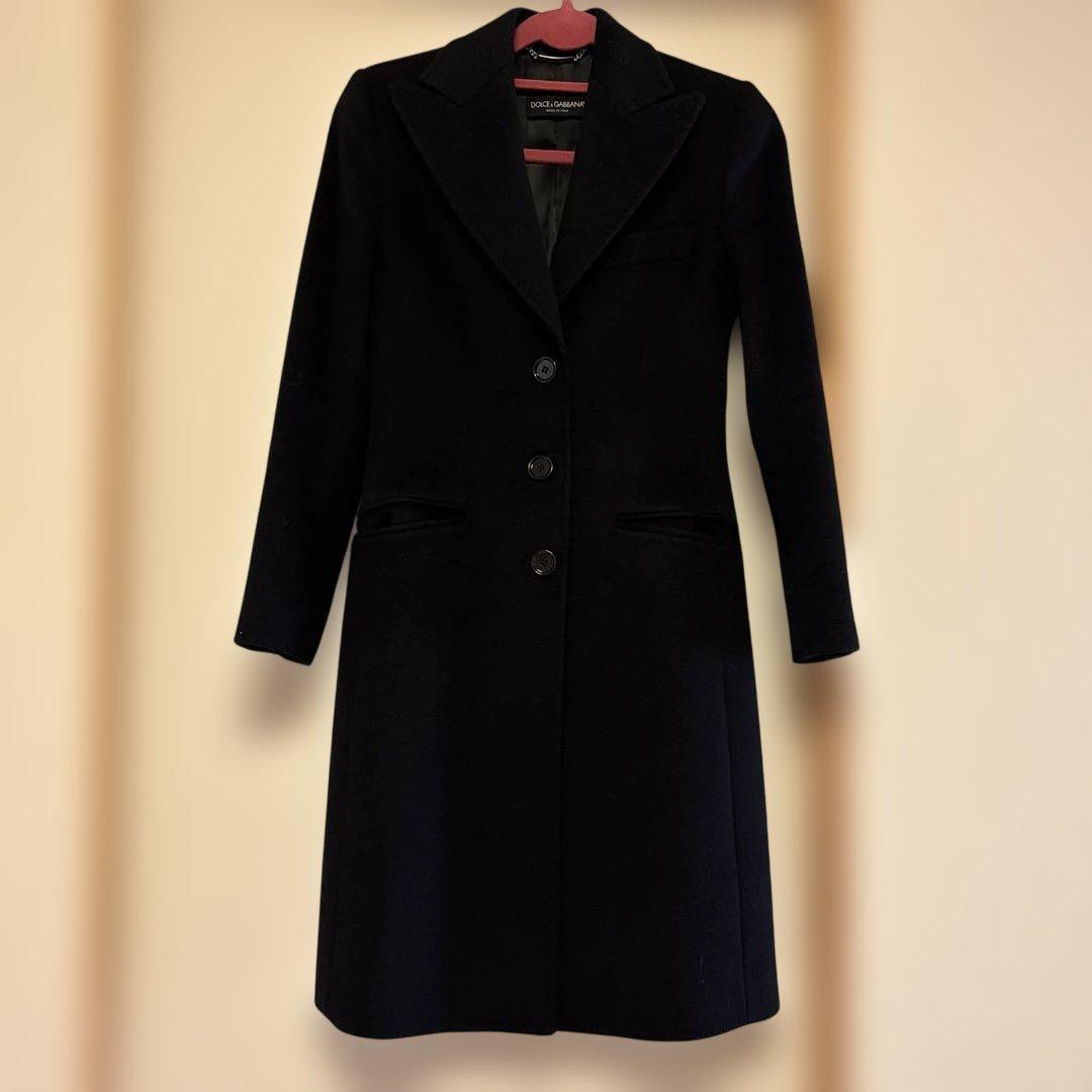 極美品【DOLCE&GABBANA】ブラック チェスターコート　カシミヤ混