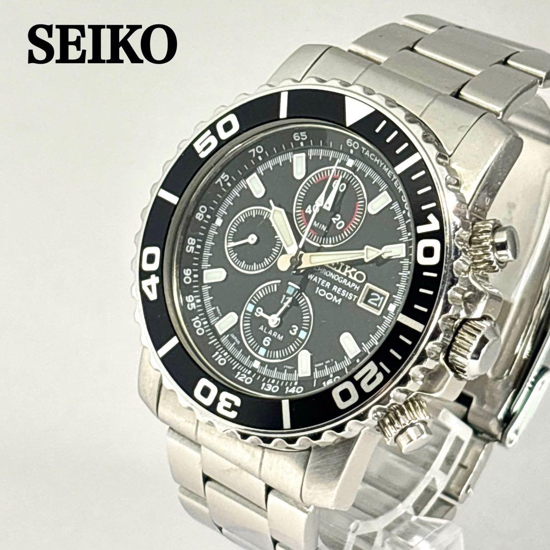 【新品電池交換 稼働】SEIKO ダイバーズウォッチ メンズ時計 クロノグラフ.