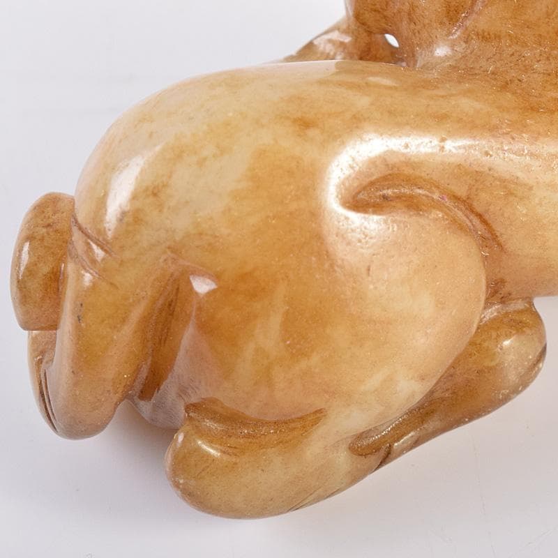 中国　玉石白玉彫刻　神獣　根付　紙鎮　置物　C　R7736E