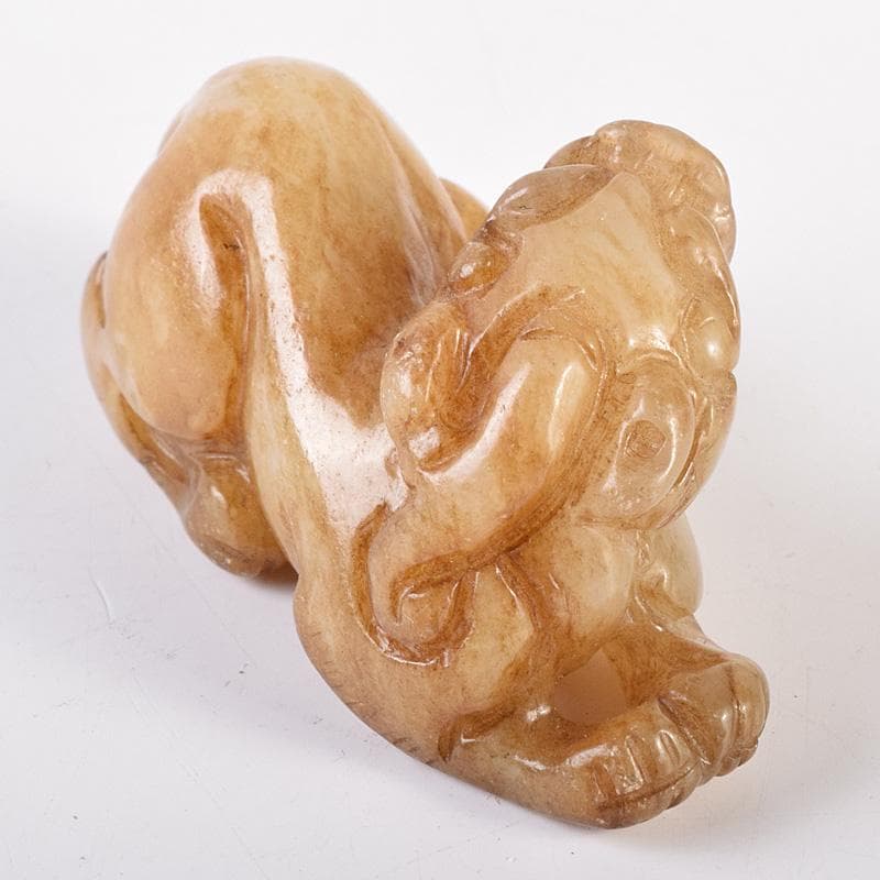 中国　玉石白玉彫刻　神獣　根付　紙鎮　置物　C　R7736E