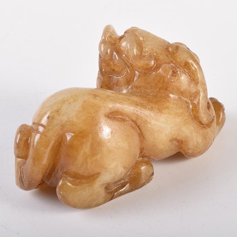 中国　玉石白玉彫刻　神獣　根付　紙鎮　置物　C　R7736E