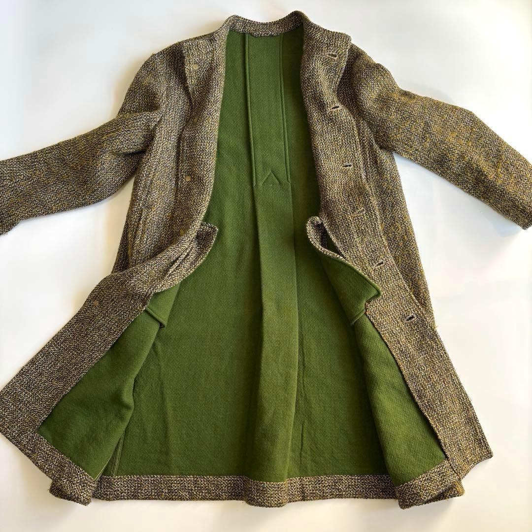 45R 45r アーミッシュ ツイード ロング コート ウール グリーン系 現行
