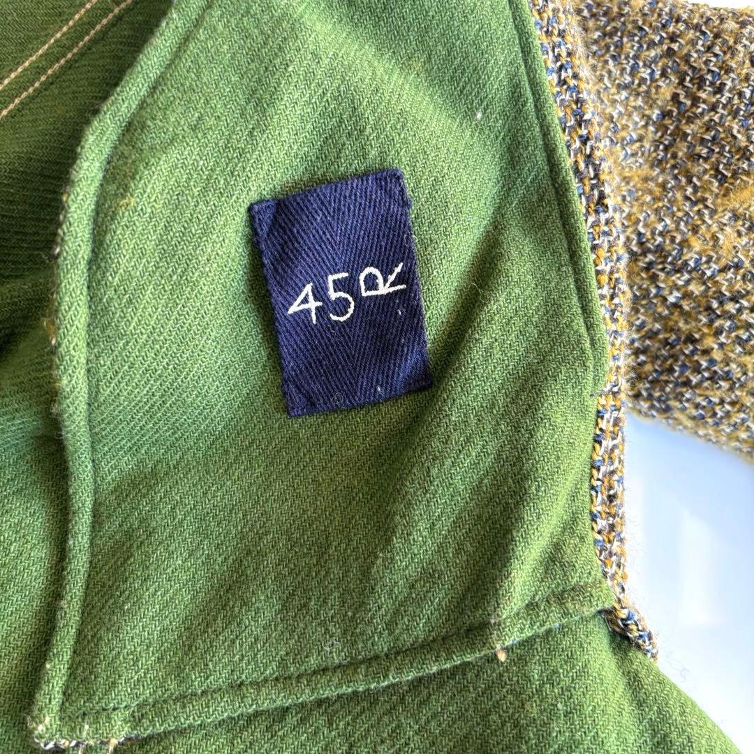 45R 45r アーミッシュ ツイード ロング コート ウール グリーン系 現行