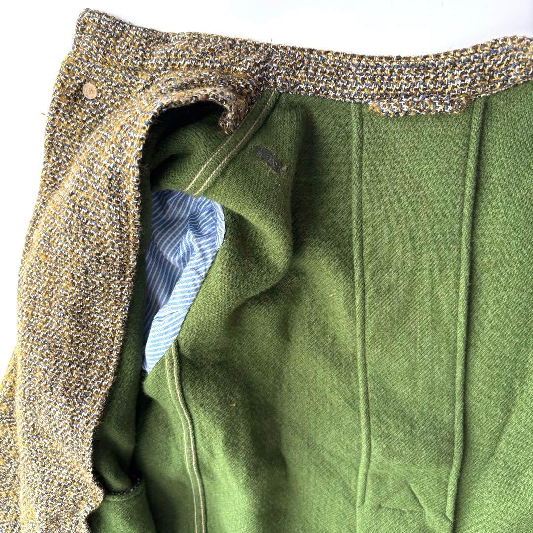 45R 45r アーミッシュ ツイード ロング コート ウール グリーン系 現行