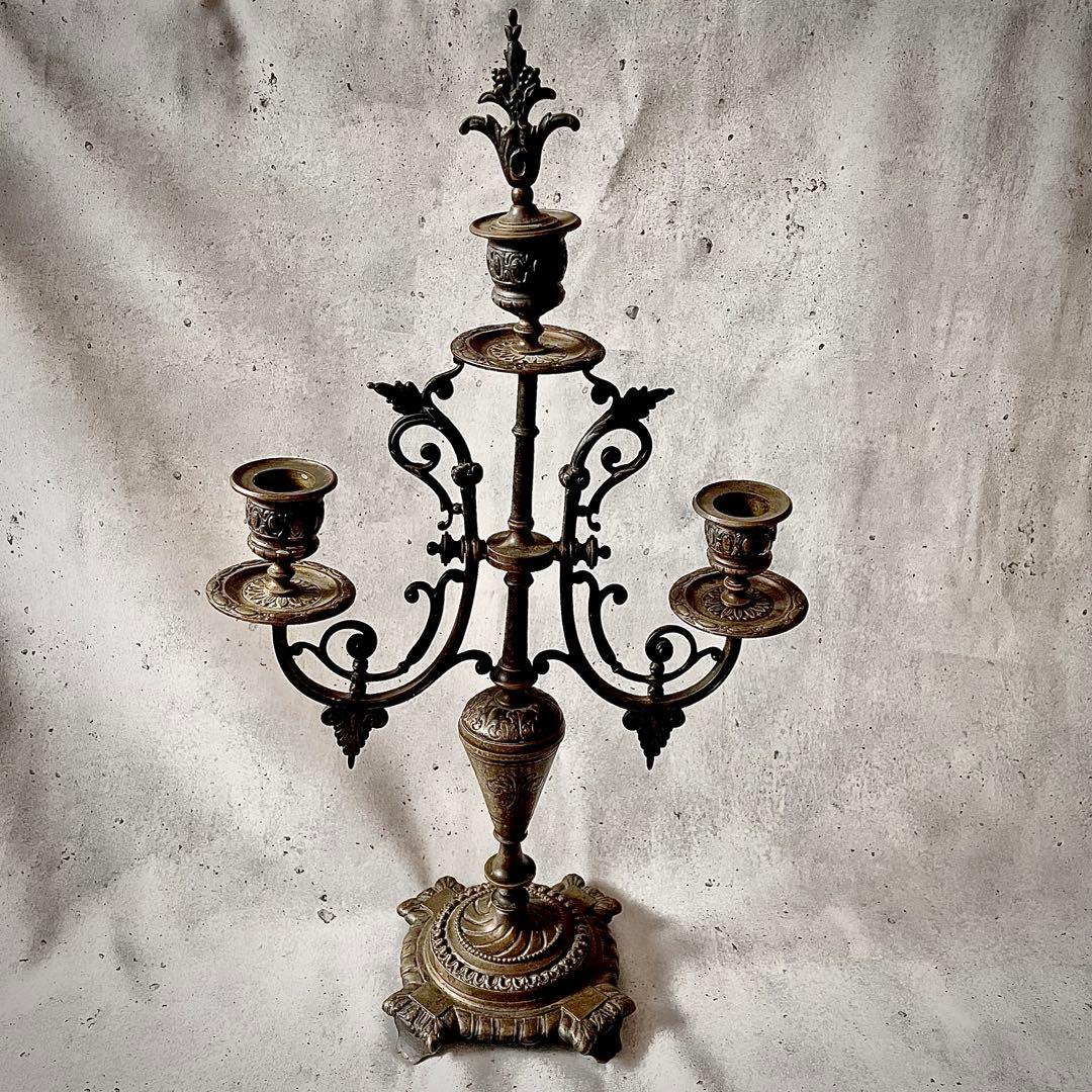 フランスアンティーク♪装飾刻印 キャンドルスタンド 3灯金属製